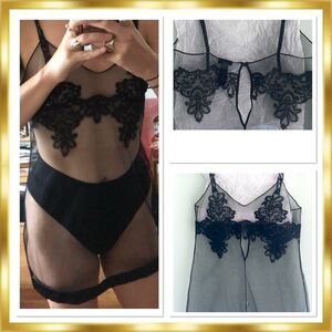 La Perla”Paisley” Stretch Satin Sheer Mesh Silk Embroidered Chemise Nighty Small